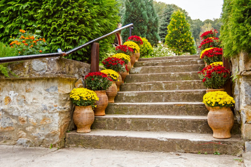 Home garden with decorated stairs
